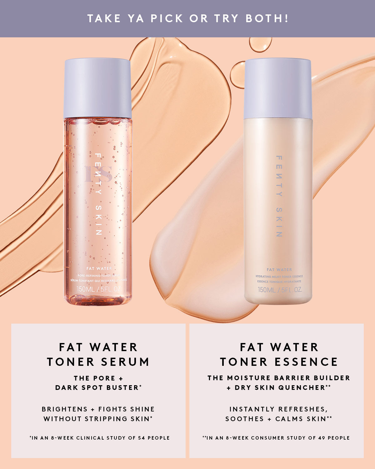 comparison chart of fat water toner serum and fat water milky toner essence